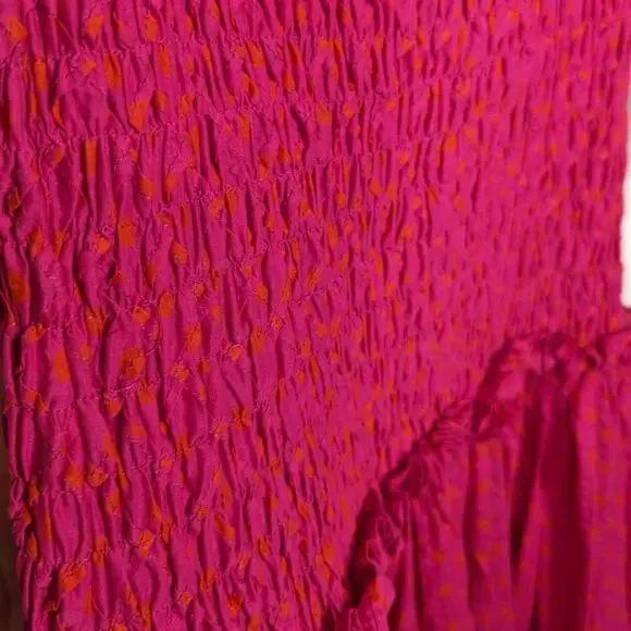 Alexis Thalssa Off The Shoulder Shirred Fuschia Dot Maxi Dress Small Preowned